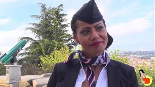 Stunning big tits stewardess Clélies first video to do hard sodomy